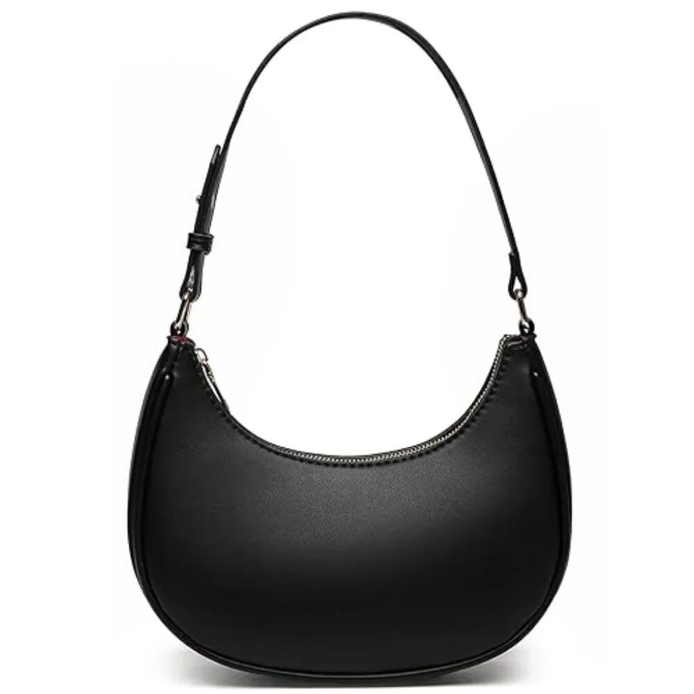 Vegan Leather Hobo Shoulder Bag Elegant Minimal Chic Detachable Crossbody Strap